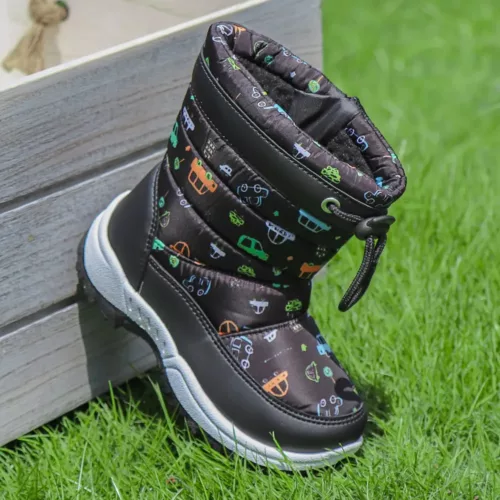 Bottes de neige enfant imperméables avec motif fleurs et dessins animés chaleureux
