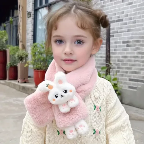 Écharpe tour de cou enfant en peluche douce – motif lapin mignon dessin animé