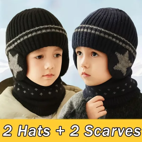 Ensemble bonnet et tour de cou enfant hiver – maille douce chaude mixte 4 pièces