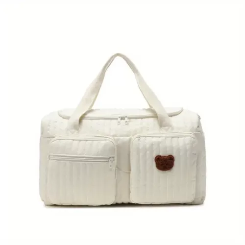 Sac à langer bandoulière en polyester brodé motif ours – pratique pour voyage