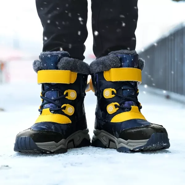 Bottes de neige enfant fourrées antidérapantes à rayures – hiver chaud et confort