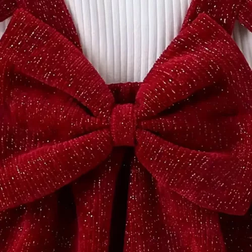 Ensemble robe longue bébé fille style princesse – 2 pièces col fantaisie nœud doré