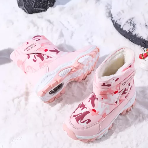 Bottes de neige enfant camouflage imperméables – chaleur et confort hivernal
