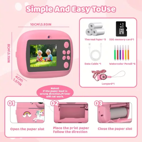 Appareil photo instantané enfant 1080P – double objectif, impression HD