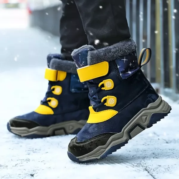Bottes de neige enfant fourrées antidérapantes à rayures – hiver chaud et confort