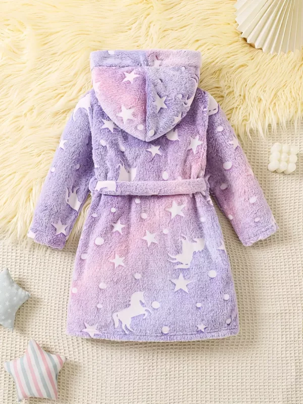 Robe de chambre enfant en flanelle douce avec capuche – effet phosphorescent