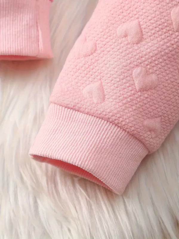 Ensemble naissance bébé fille 2 pièces – pull cœur et pantalon doux hiver
