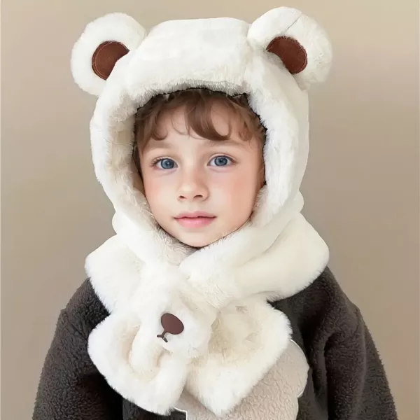 Ensemble bonnet et écharpe enfant motif ours – chaud et doux pour l’hiver