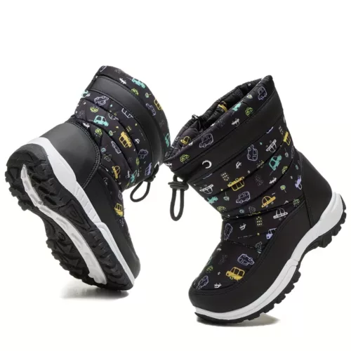 Bottes de neige enfant imperméables avec motif fleurs et dessins animés chaleureux