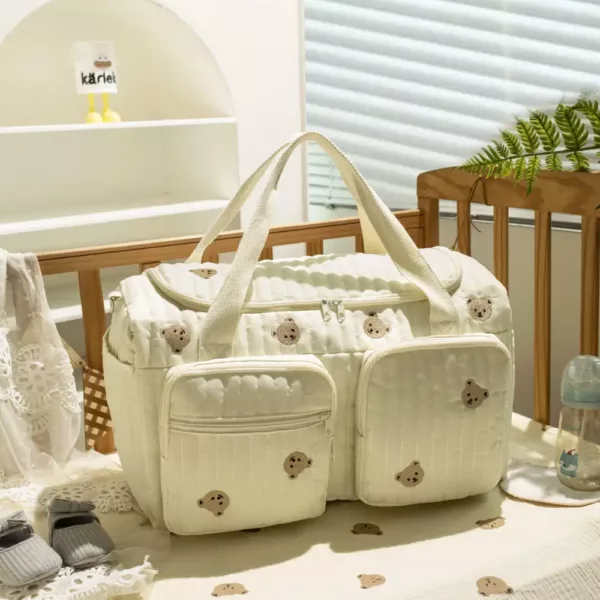 Sac à langer bandoulière en polyester brodé motif ours – pratique pour voyage