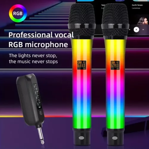 Microphone sans fil rétro à LED – changement de couleur et haut-parleur intégré