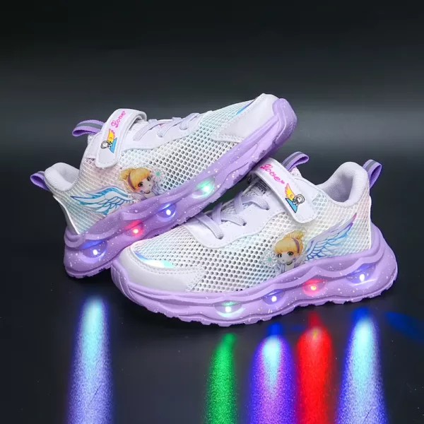 Baskets LED enfant avec ailes lumineuses et étoiles – maille respirante rose