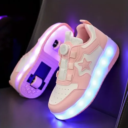 Chaussures à roulettes LED rechargeables pour filles – sneakers basses lumineuses