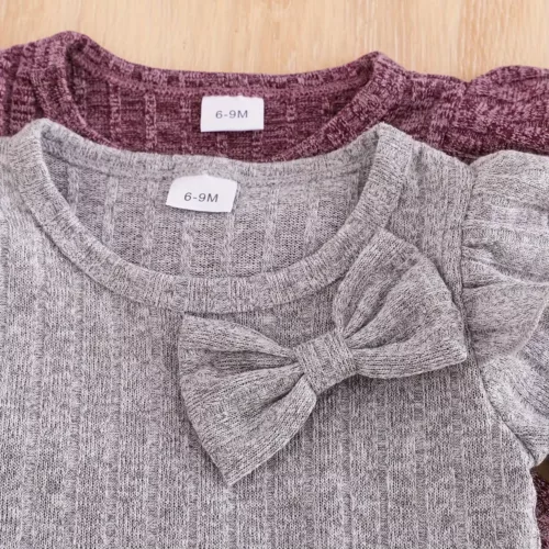 Ensemble naissance bébé fille 2 pièces – pull côtelé avec patch lettre + pantalon
