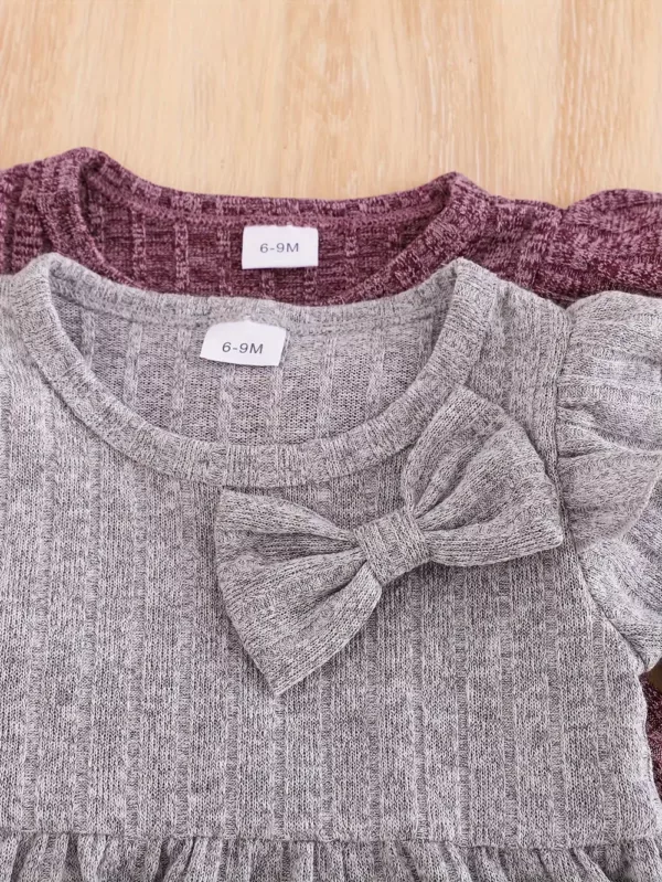 Ensemble naissance bébé fille 2 pièces – pull côtelé avec patch lettre + pantalon