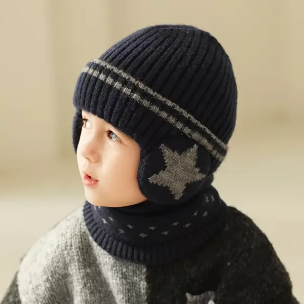 Ensemble bonnet et tour de cou enfant hiver – maille douce chaude mixte 4 pièces