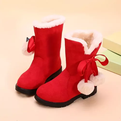 Bottes de neige fille fourrées polaire – fermeture zip, semelle PVC antidérapante