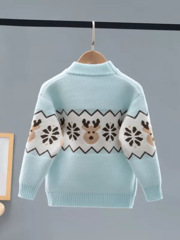 Pull de Noël enfant col rond avec motif renne et flocons en maille douce