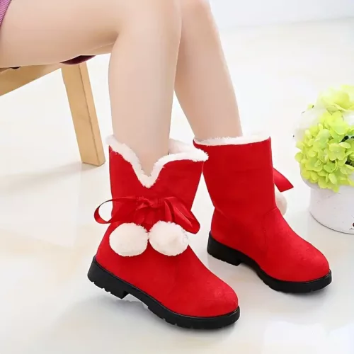 Bottes de neige fille fourrées polaire – fermeture zip, semelle PVC antidérapante