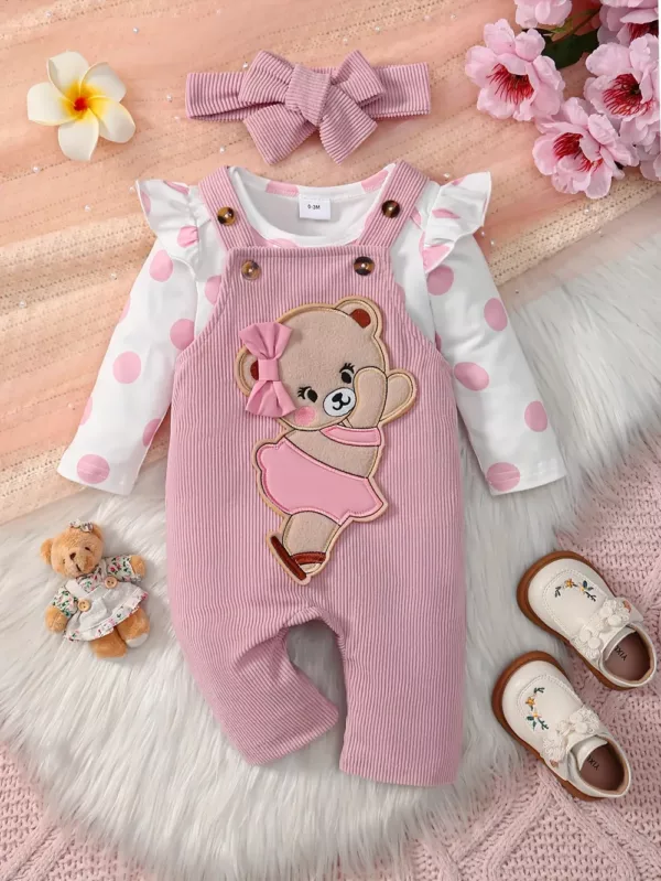 Ensemble naissance 3 pièces bébé fille – body, pantalon et bonnet assortis