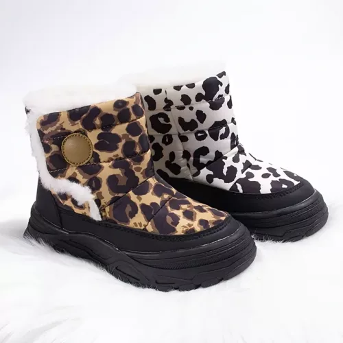 Bottes fourrées fille en peluche à motif léopard – chaudes hiver confortables