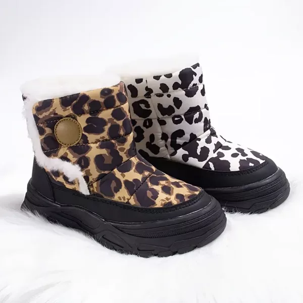 Bottes fourrées fille en peluche à motif léopard – chaudes hiver confortables