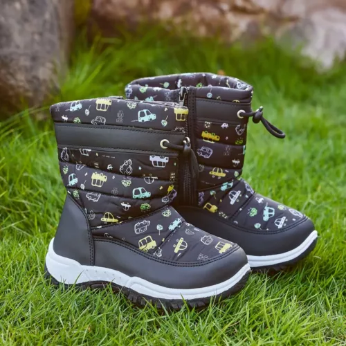 Bottes de neige enfant imperméables avec motif fleurs et dessins animés chaleureux