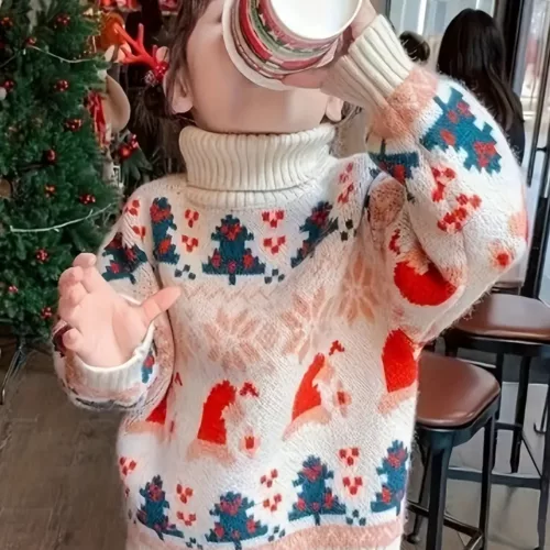Pull de Noël enfant doublé polaire – chaud et doux avec motif renne festif