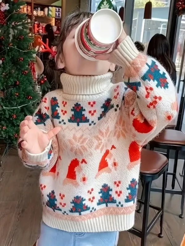 Pull de Noël enfant doublé polaire – chaud et doux avec motif renne festif
