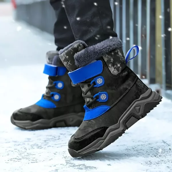 Bottes de neige enfant fourrées antidérapantes à rayures – hiver chaud et confort
