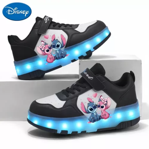 Chaussures de patinage à LED USB avec roues amovibles et motif dessin animé
