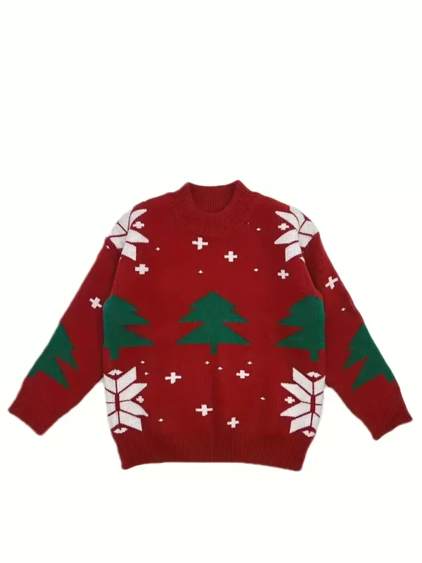 Pull de Noël enfant fille – motif renne en maille chaude style décontracté