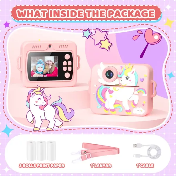 Appareil photo instantané enfant 48MP – Vidéo HD, zoom 8x, design licorne amusant
