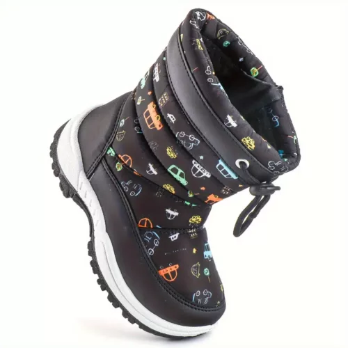 Bottes de neige enfant doublées polaire avec motifs camping – semelle antidérapante