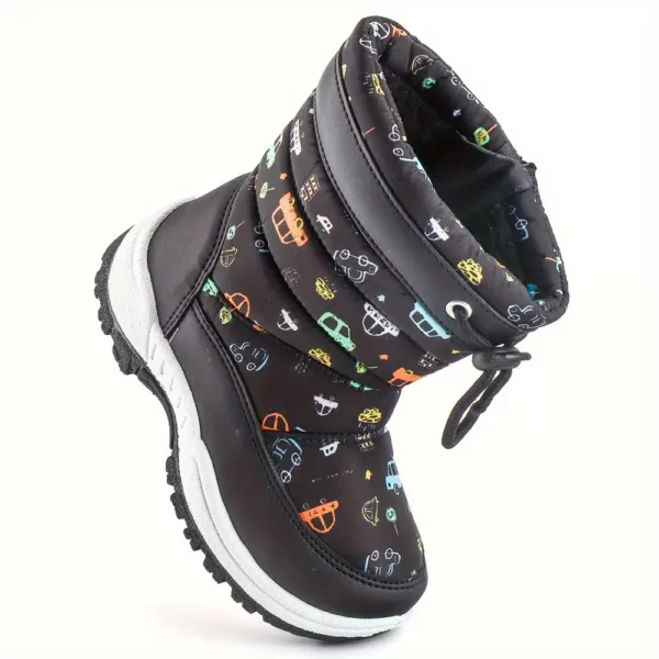 Bottes de neige enfant doublées polaire avec motifs camping – semelle antidérapante