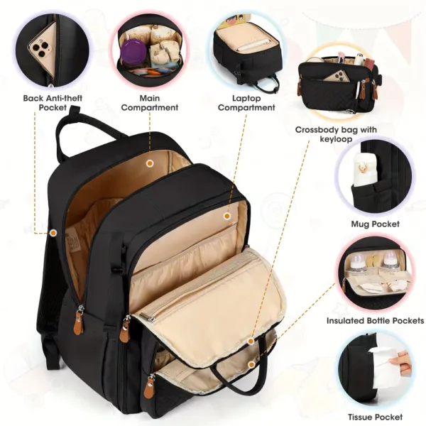 Sac à dos à langer multifonction avec pochette amovible – idéal voyage et sortie