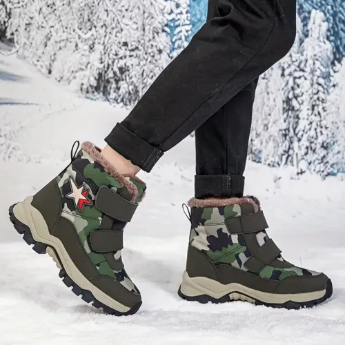 Bottes de neige enfant imperméables doublées fourrure – hiver mixte antidérapantes