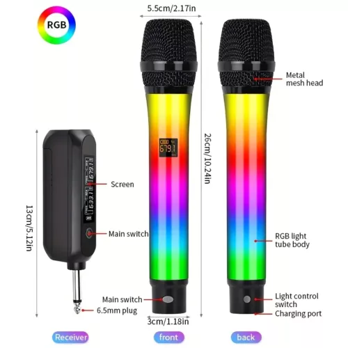 Microphone sans fil rétro à LED – changement de couleur et haut-parleur intégré