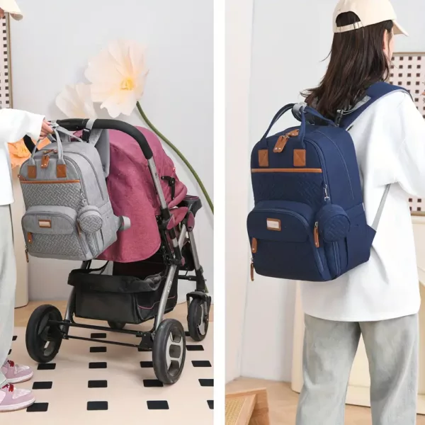 Sac à dos bébé multifonction avec attaches poussette et boîtier à sucette intégré