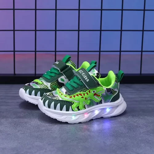 Baskets enfants dinosaure avec lumières LED – chaussures sport fun et lumineuses