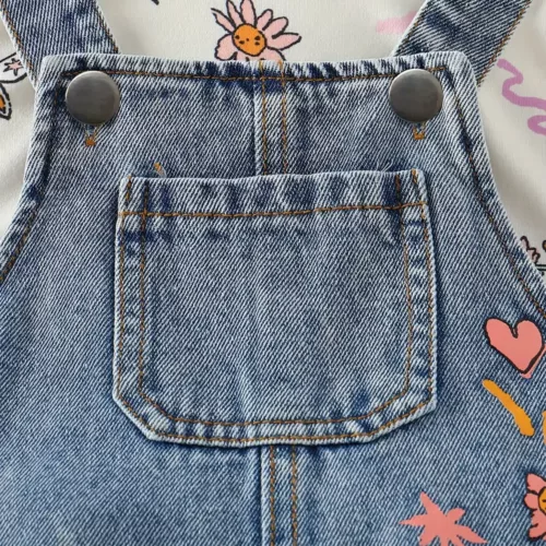 Ensemble bébé fille 2 pièces – haut floral manches longues et salopette en jean