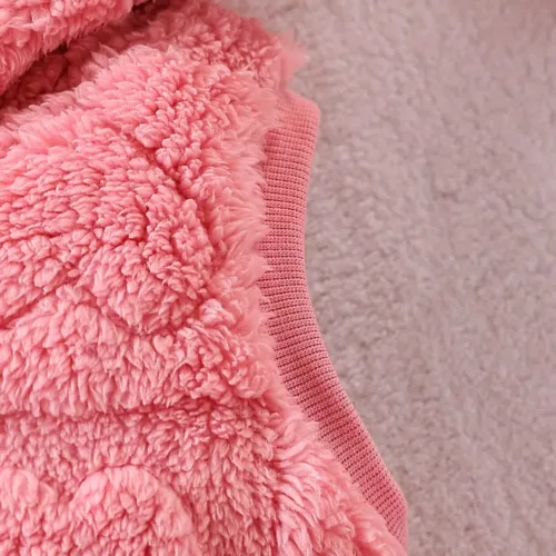 Ensemble naissance 3 pièces bébé fille – gilet et pantalon en peluche brodée