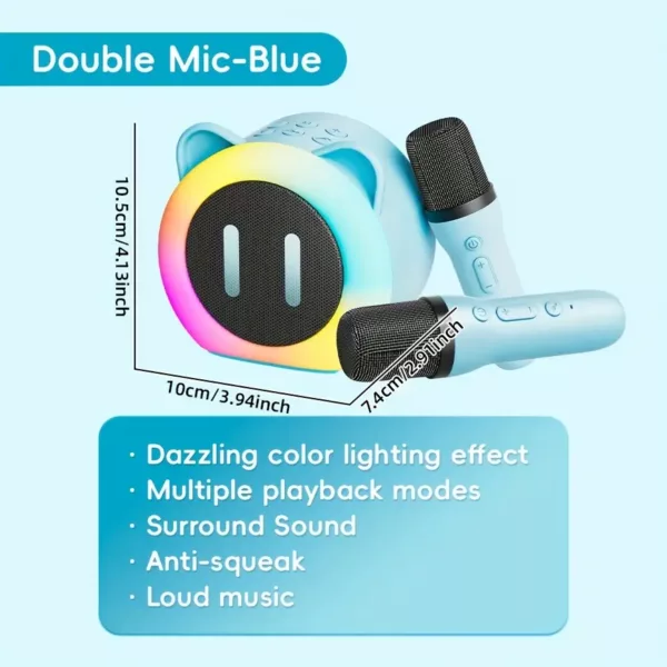 Mini karaoké portable avec haut-parleur et micro sans fil – LED et USB rechargeable