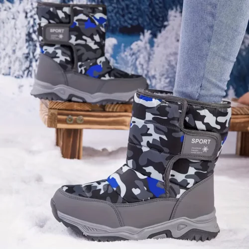 Bottes de neige enfant imperméables avec isolation chaude motif camouflage