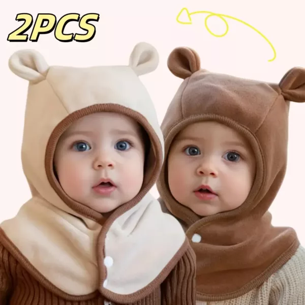 Ensemble bonnet et écharpe enfant – tricot doux hiver avec motif ours mignon