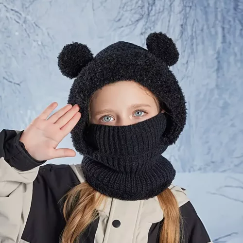 Ensemble bonnet, cache-cou et masque enfant en tricot chaud – mixte hiver