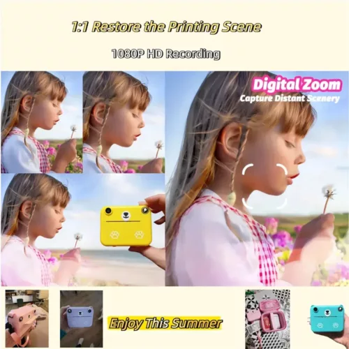 Appareil photo instantané enfant avec impression thermique – USB, 3 papiers inclus
