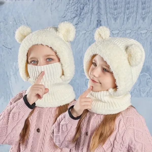 Ensemble bonnet, cache-cou et masque enfant en tricot chaud – mixte hiver
