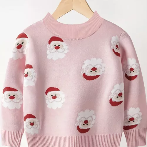 Pull de Noël tricoté enfant – motif Père Noël doux et chaud pour hiver