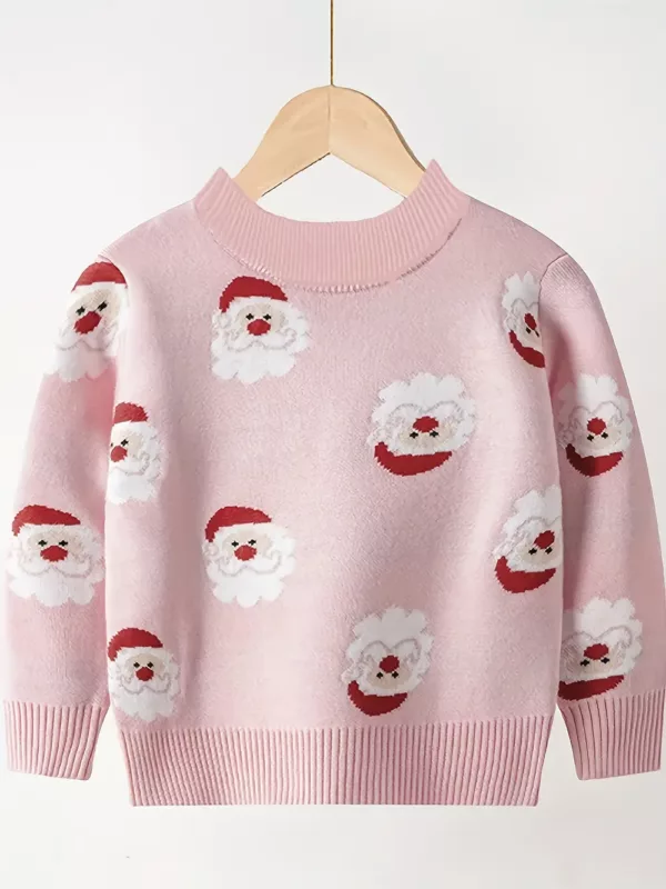 Pull de Noël tricoté enfant – motif Père Noël doux et chaud pour hiver